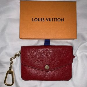 vintage red all leather embossed louis vuitton wallet with gold key chain detail